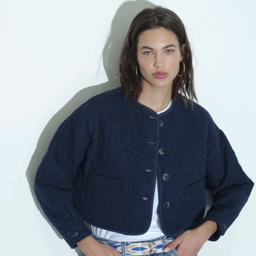 XIRENA Deep Navy Paley Quilted Jacket‎ Size Large Lagenlook Boho